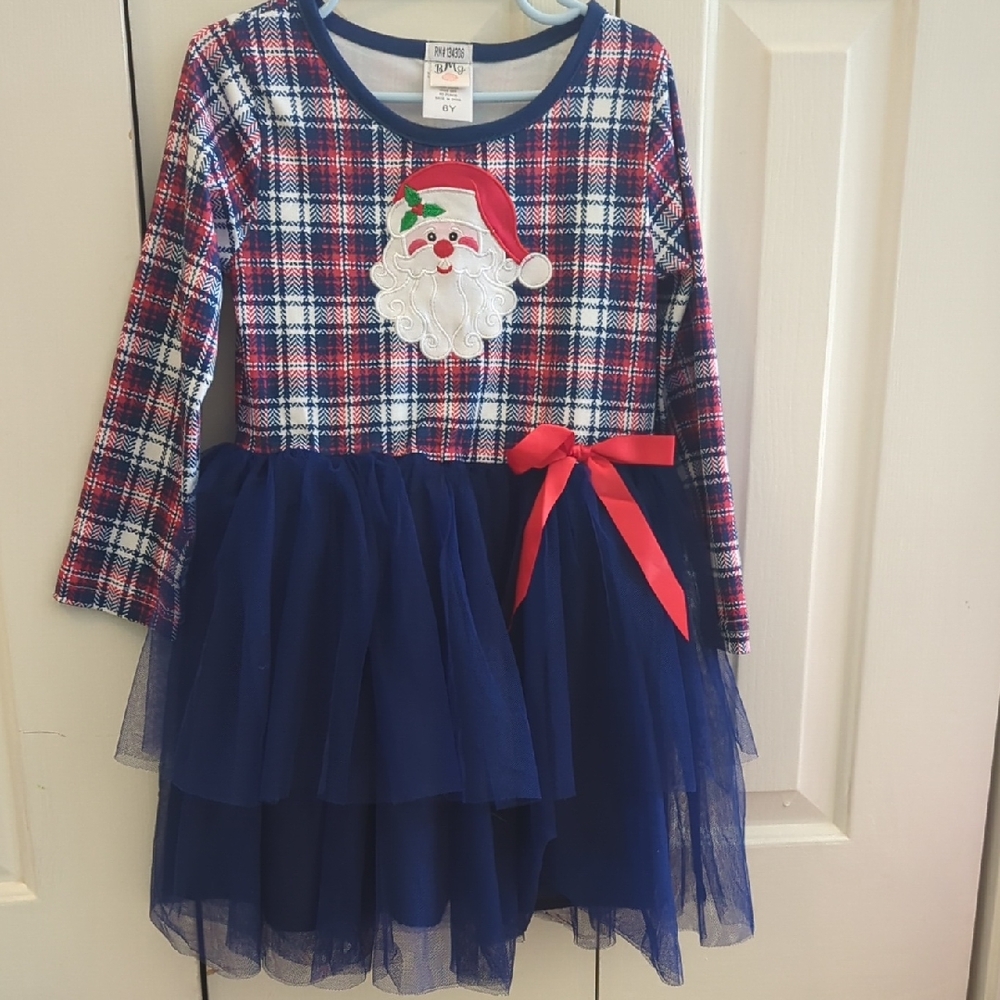 Plaid Santa Dress with Blue Tulle